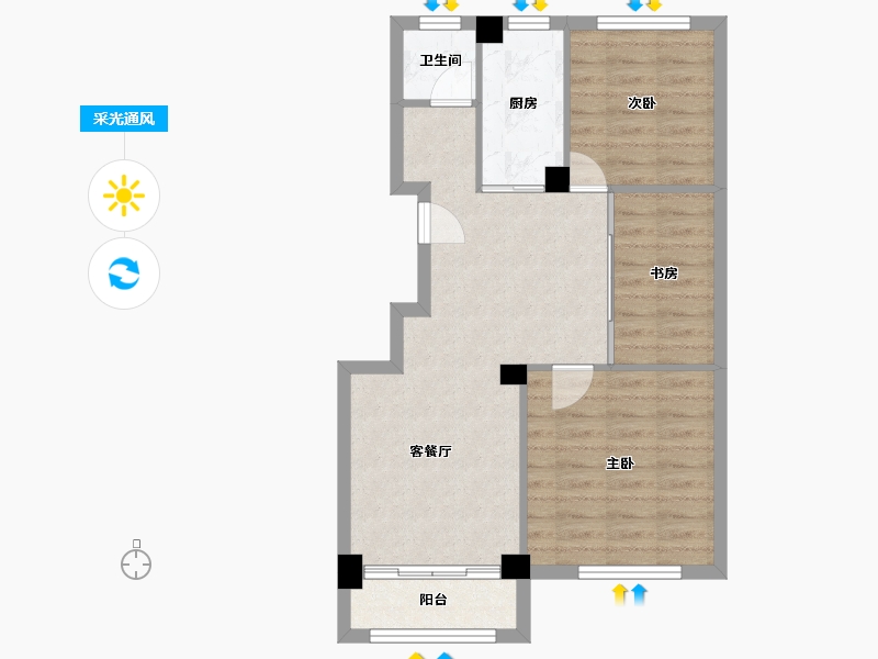 山东省-烟台市-晓龙子文学府-64.00-户型库-采光通风