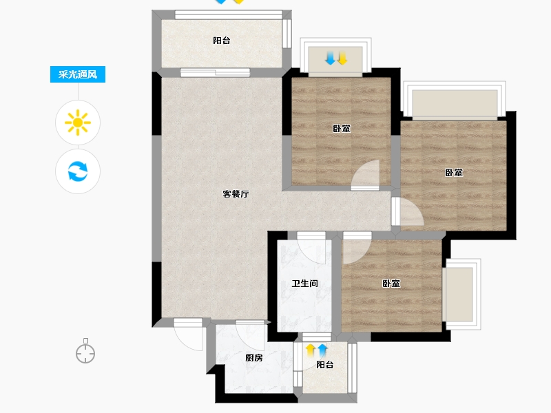 四川省-绵阳市-安州长虹世纪城珺临府-64.97-户型库-采光通风