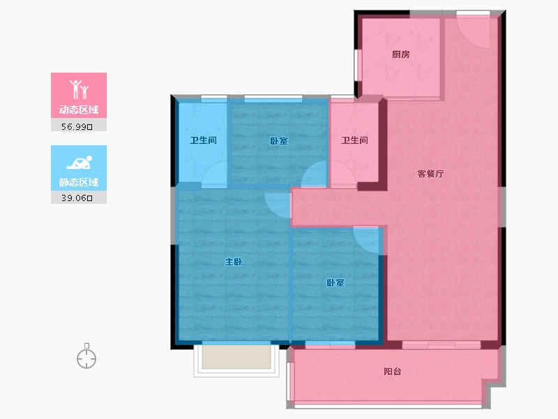 陕西省-铜川市-碧桂园・锦阳学府-86.79-户型库-动静分区