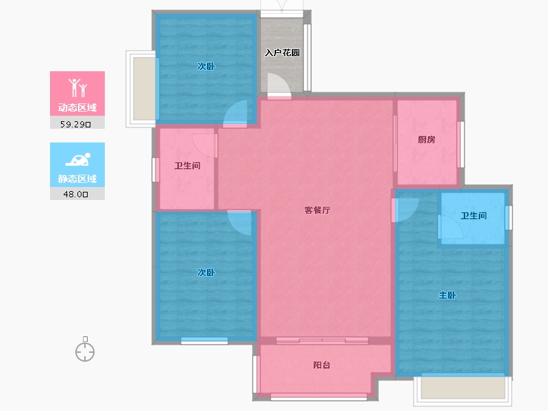 湖南省-邵阳市-天坤城南郡-100.85-户型库-动静分区