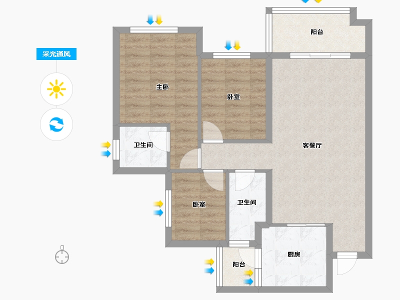 四川省-泸州市-鸿通学府华庭-75.21-户型库-采光通风