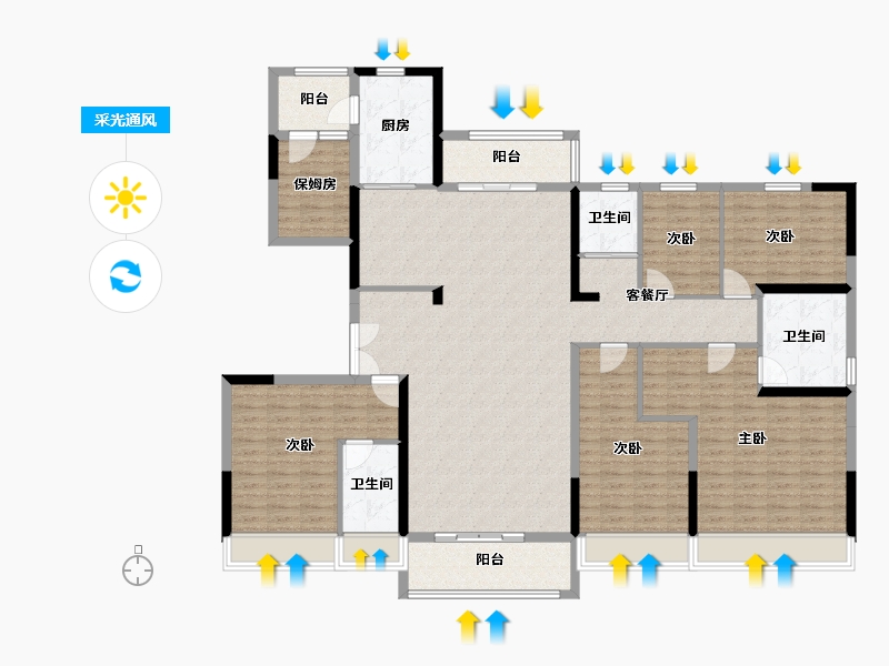 陕西省-延安市-延安碧桂园洛川公馆-172.00-户型库-采光通风