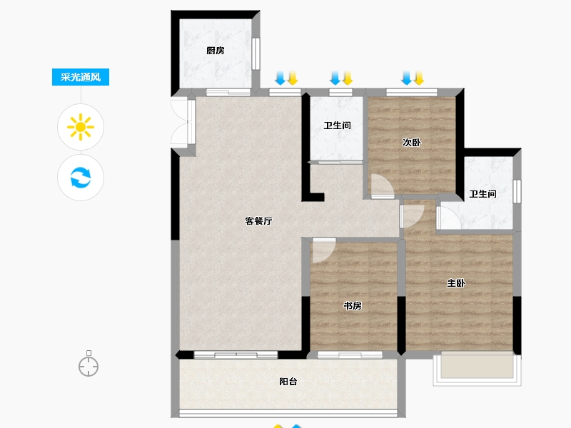 安徽省-宿州市-钟鑫·状元府-92.00-户型库-采光通风