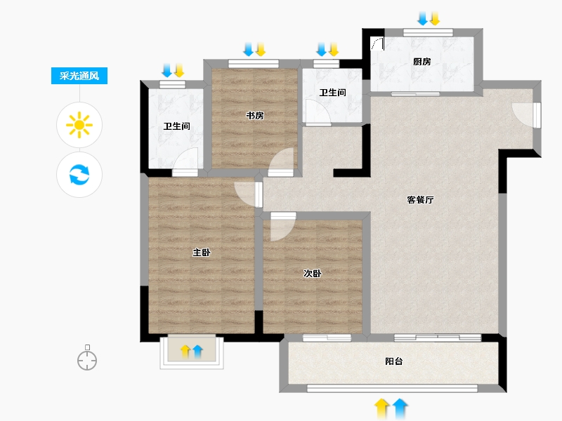 山东省-青岛市-云演四季-95.21-户型库-采光通风