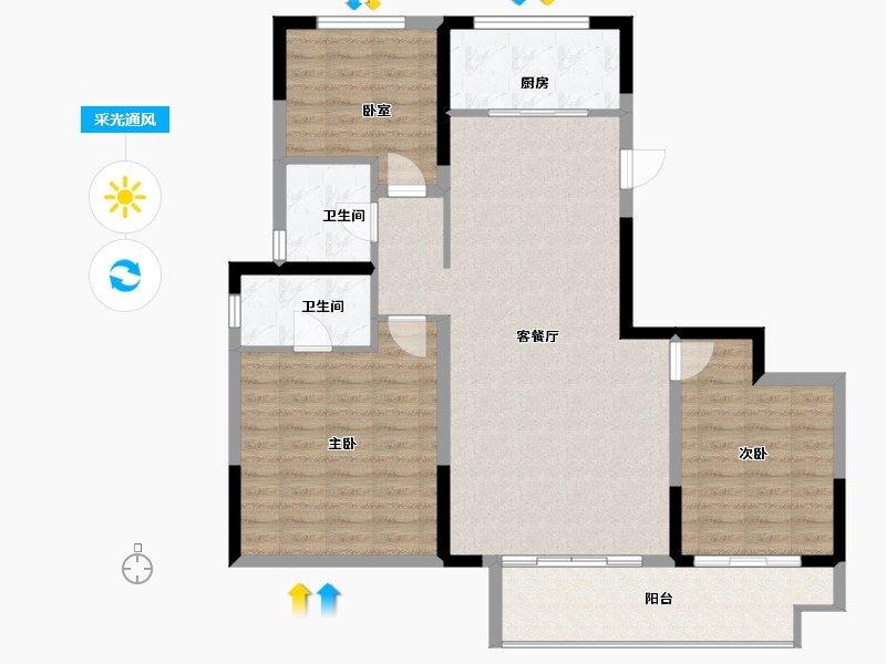 陕西省-延安市-荣民国宾府-104.73-户型库-采光通风