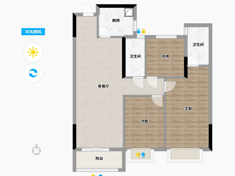 湖北省-武汉市-武汉城建·龙樾上城-93.76-户型库-采光通风