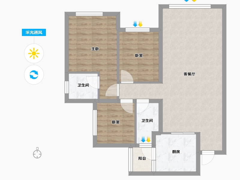 四川省-泸州市-鸿通学府华庭-75.20-户型库-采光通风