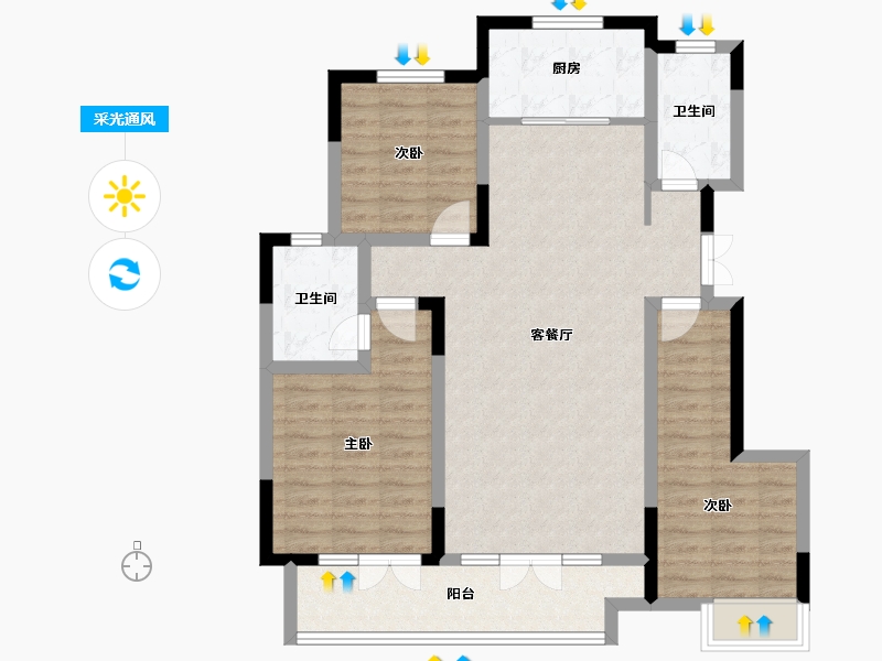 山东省-青岛市-檀府御园-96.58-户型库-采光通风