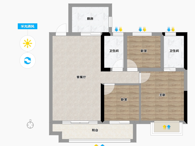 福建省-龙岩市-德兴世茂・印象缤江-71.20-户型库-采光通风