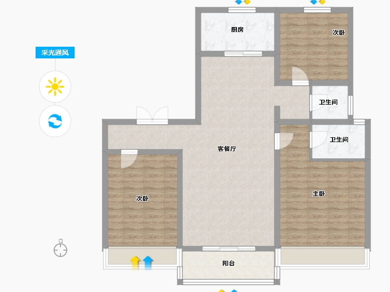 河南省-平顶山市-鲁山县幸福城壹号院-105.60-户型库-采光通风