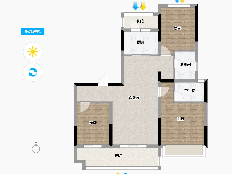 安徽省-宿州市-碧桂园·玖珑府-92.00-户型库-采光通风