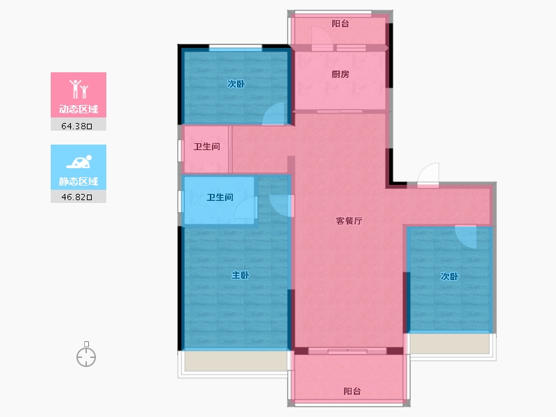 陕西省-延安市-延安碧桂园洛川公馆-100.02-户型库-动静分区