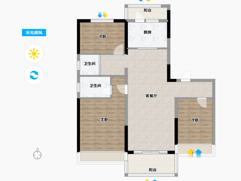 陕西省-延安市-延安碧桂园洛川公馆-100.02-户型库-采光通风