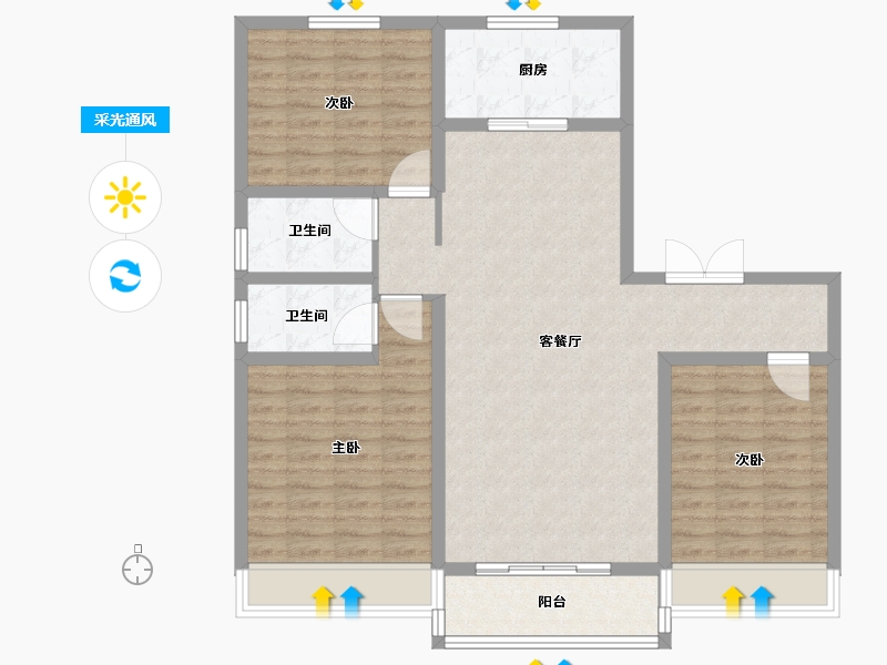 河南省-平顶山市-鲁山县幸福城壹号院-105.60-户型库-采光通风