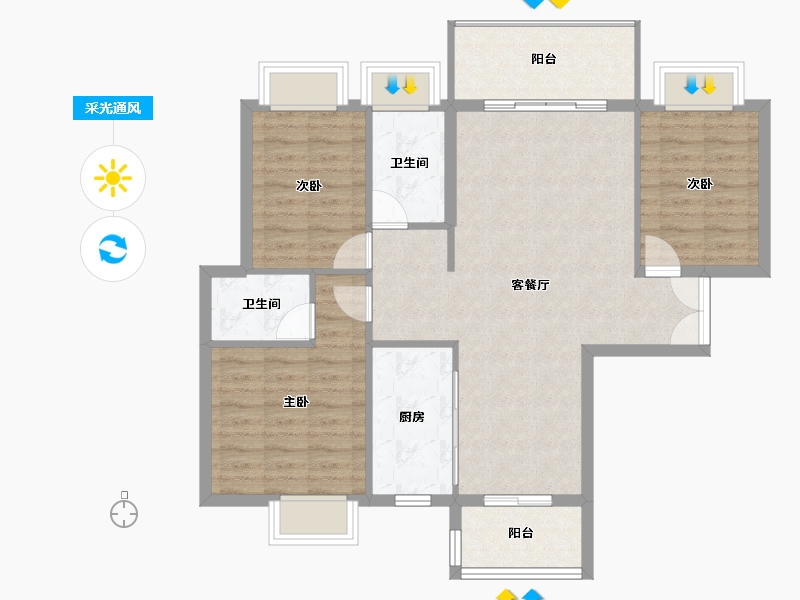 广东省-梅州市-雅涛豪苑-91.80-户型库-采光通风