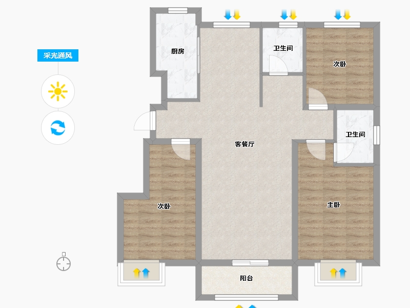 辽宁省-铁岭市-金城·山水源著-91.74-户型库-采光通风