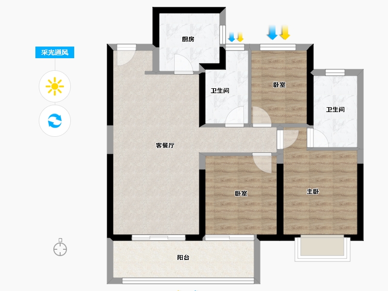 河南省-郑州市-新城·时光印象-80.00-户型库-采光通风