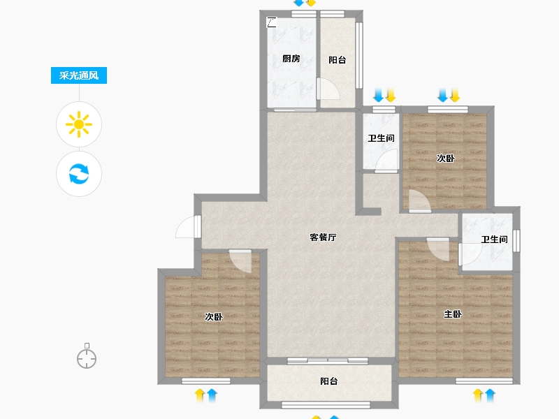 辽宁省-盘锦市-富盈·海滨新城-104.40-户型库-采光通风