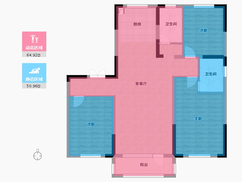 辽宁省-葫芦岛市-宏达翰林苑-104.00-户型库-动静分区