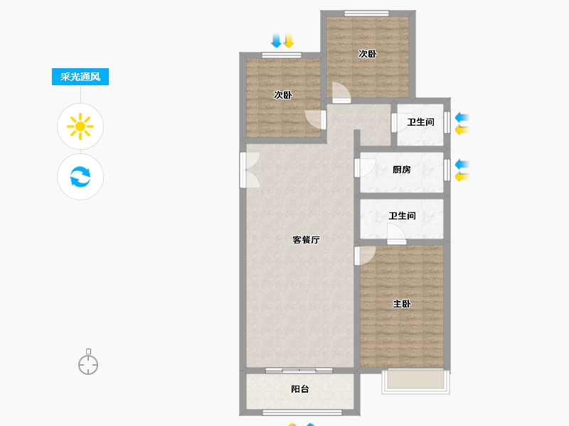 河北省-石家庄市-滨江荣盛华府-107.52-户型库-采光通风