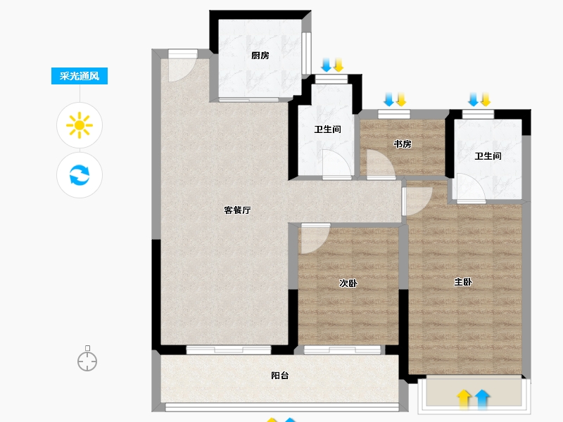 浙江省-温州市-荣安劝学里-79.68-户型库-采光通风