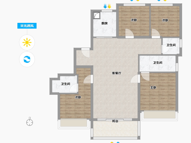 浙江省-温州市-华侨城欢乐天地-120.00-户型库-采光通风