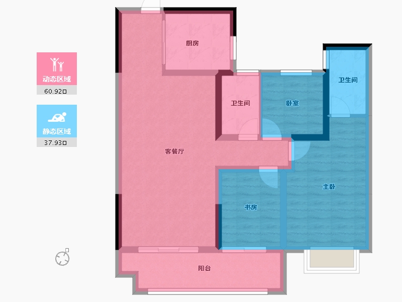 陕西省-西安市-电建·阎良洺悦府-88.00-户型库-动静分区