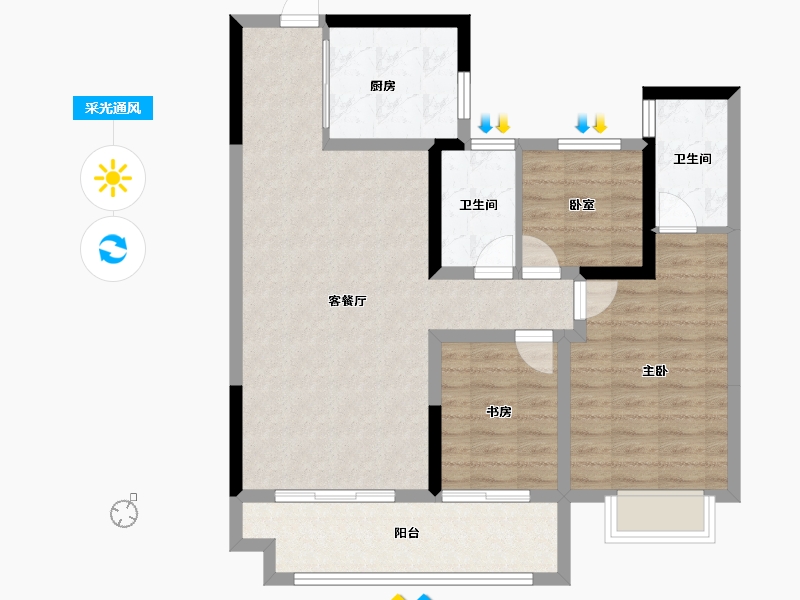 陕西省-西安市-电建·阎良洺悦府-88.00-户型库-采光通风