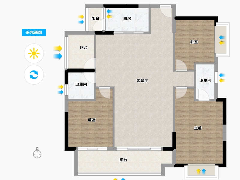 广东省-梅州市-融创奥园玖珑台-111.92-户型库-采光通风