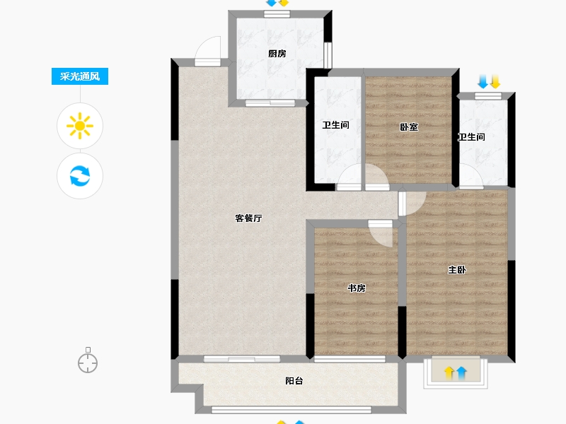 陕西省-西安市-电建·阎良洺悦府-106.40-户型库-采光通风