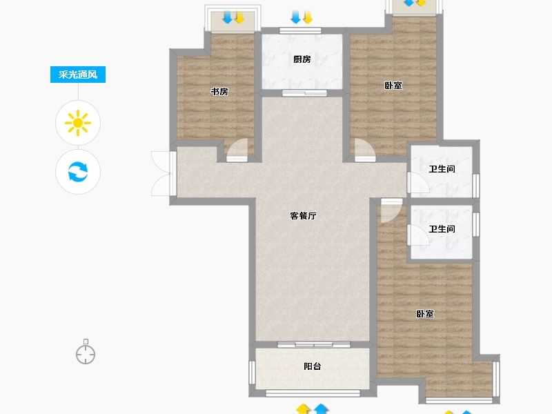 陕西省-渭南市-豪润·公园天下-113.27-户型库-采光通风