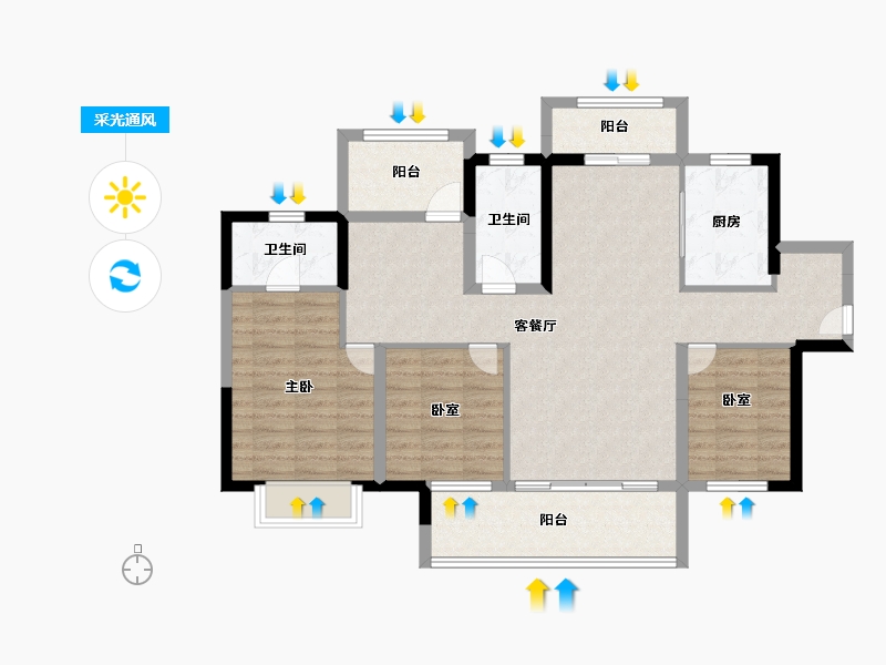 广东省-梅州市-融创奥园玖珑台-98.29-户型库-采光通风