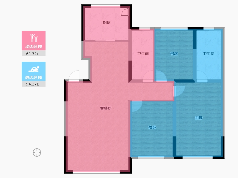 辽宁省-盘锦市-蓝色康桥M区·公园里-105.64-户型库-动静分区