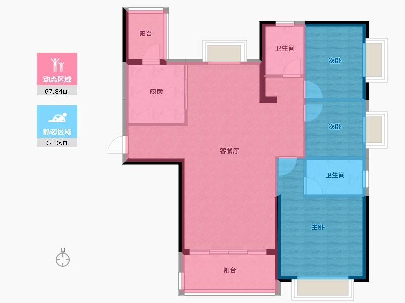 湖北省-十堰市-十堰恒大城·雲境-95.44-户型库-动静分区