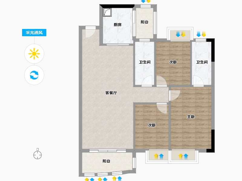 广东省-阳江市-平冈新城-90.56-户型库-采光通风