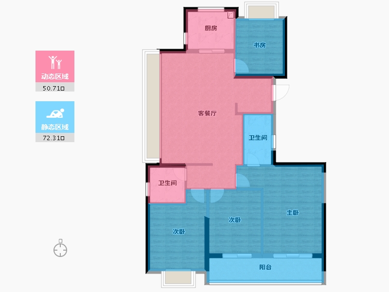 浙江省-杭州市-潮听映月府-111.65-户型库-动静分区