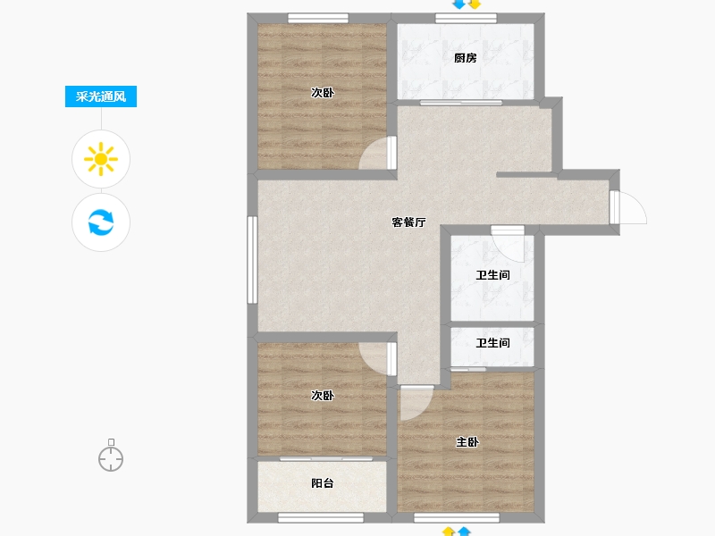 山东省-青岛市-泰邦佳苑-74.28-户型库-采光通风