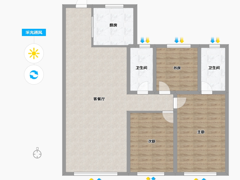 山东省-青岛市-绿地凤栖澜玥-105.01-户型库-采光通风