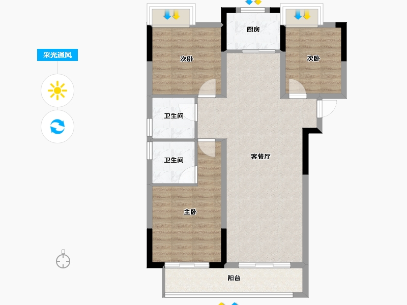 湖北省-黄冈市-南德上林公馆-84.13-户型库-采光通风