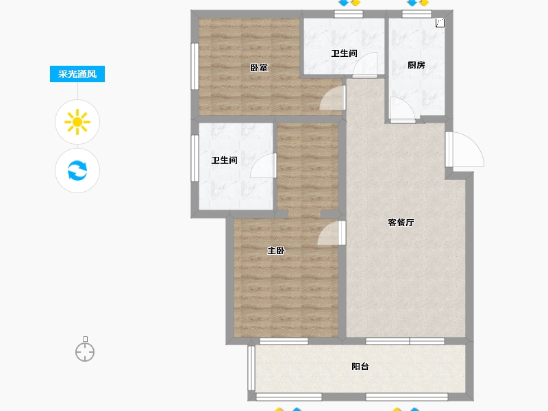 河北省-廊坊市-水岸香园-86.40-户型库-采光通风