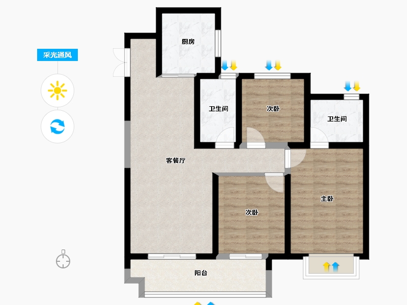 陕西省-西安市-国樾府-84.34-户型库-采光通风