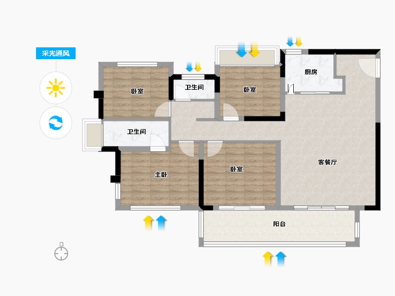 安徽省-六安市-文一·锦门桃溪里-106.40-户型库-采光通风