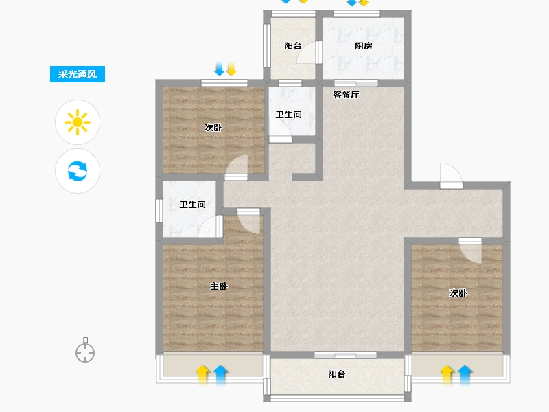 河南省-平顶山市-鲁山县幸福城壹号院-106.39-户型库-采光通风