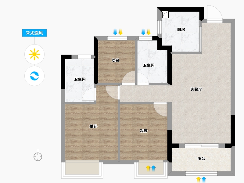 浙江省-杭州市-辰春澜城-71.17-户型库-采光通风