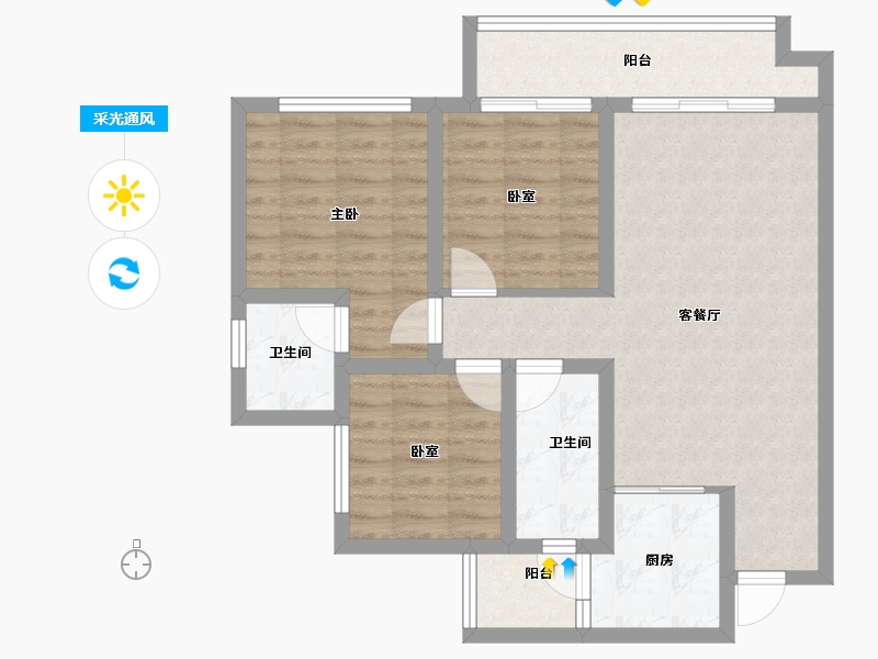 四川省-雅安市-正黄金域华府-76.99-户型库-采光通风