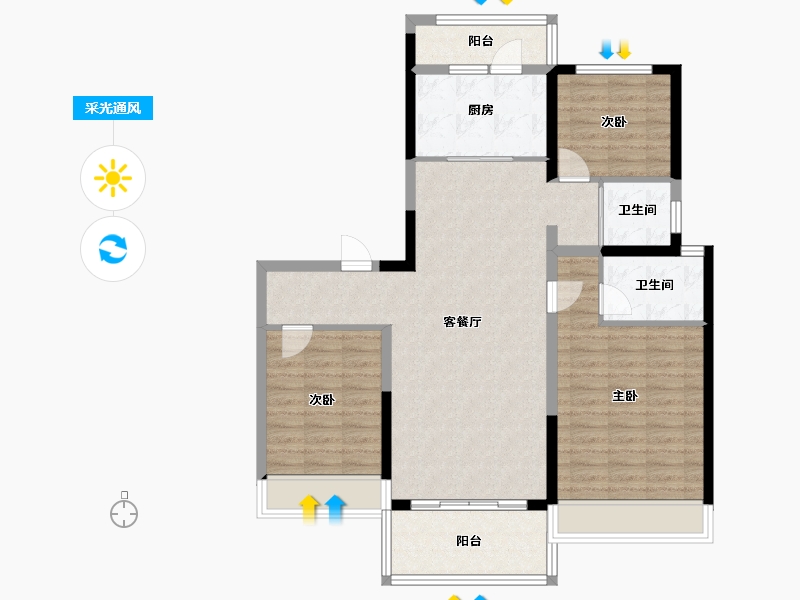 陕西省-延安市-延安碧桂园洛川公馆-100.02-户型库-采光通风