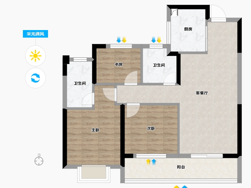 浙江省-杭州市-绿城桂语新月-78.38-户型库-采光通风