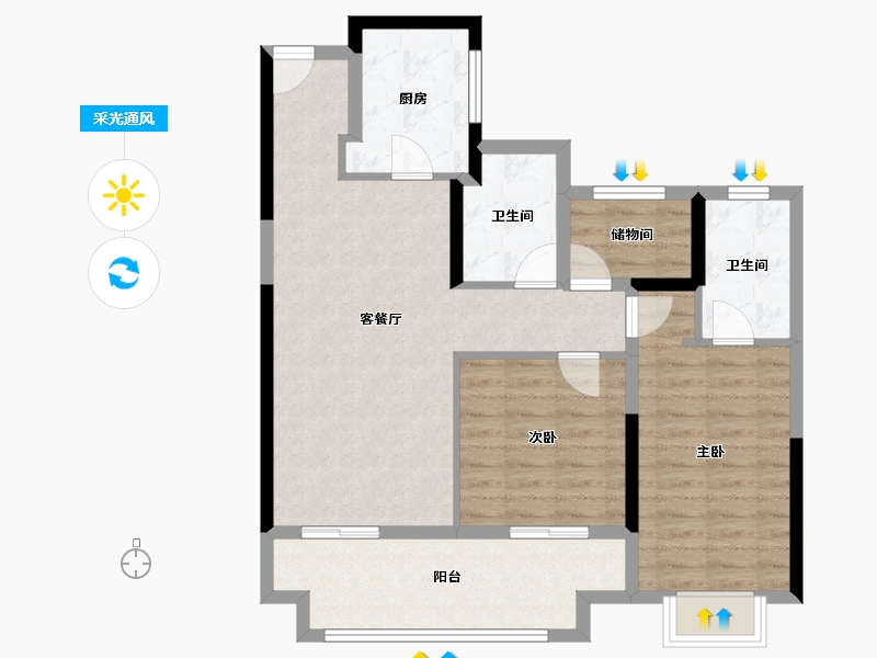 江苏省-苏州市-张家港公馆1790-84.68-户型库-采光通风