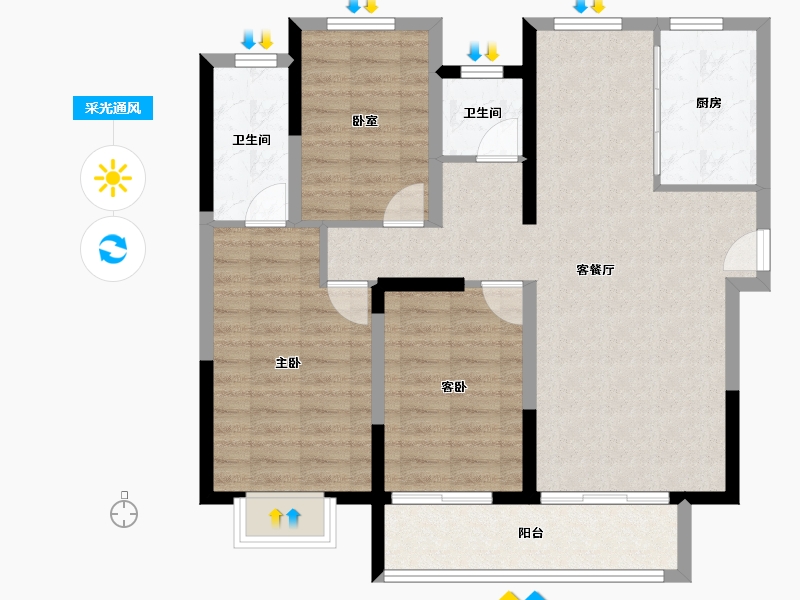 江苏省-徐州市-鸿基·泊枫花园-90.23-户型库-采光通风