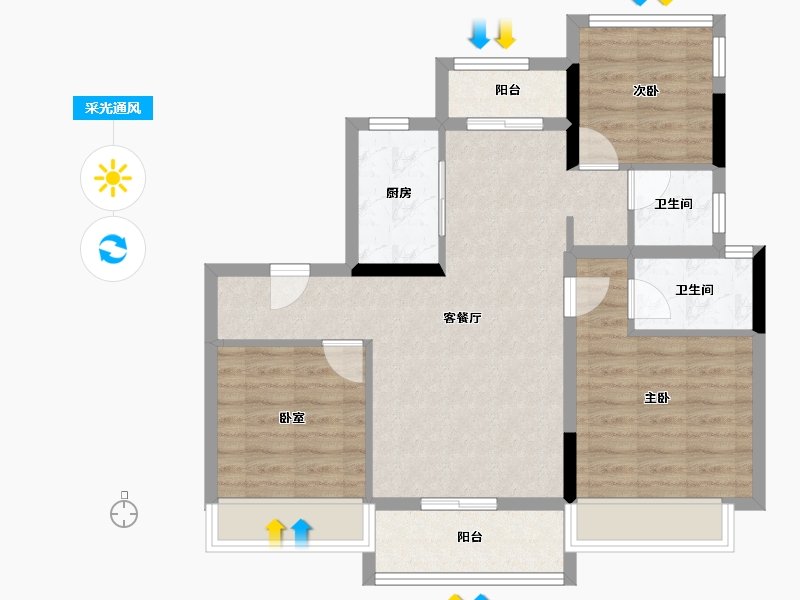 四川省-遂宁市-碧桂园·河东云著-77.35-户型库-采光通风